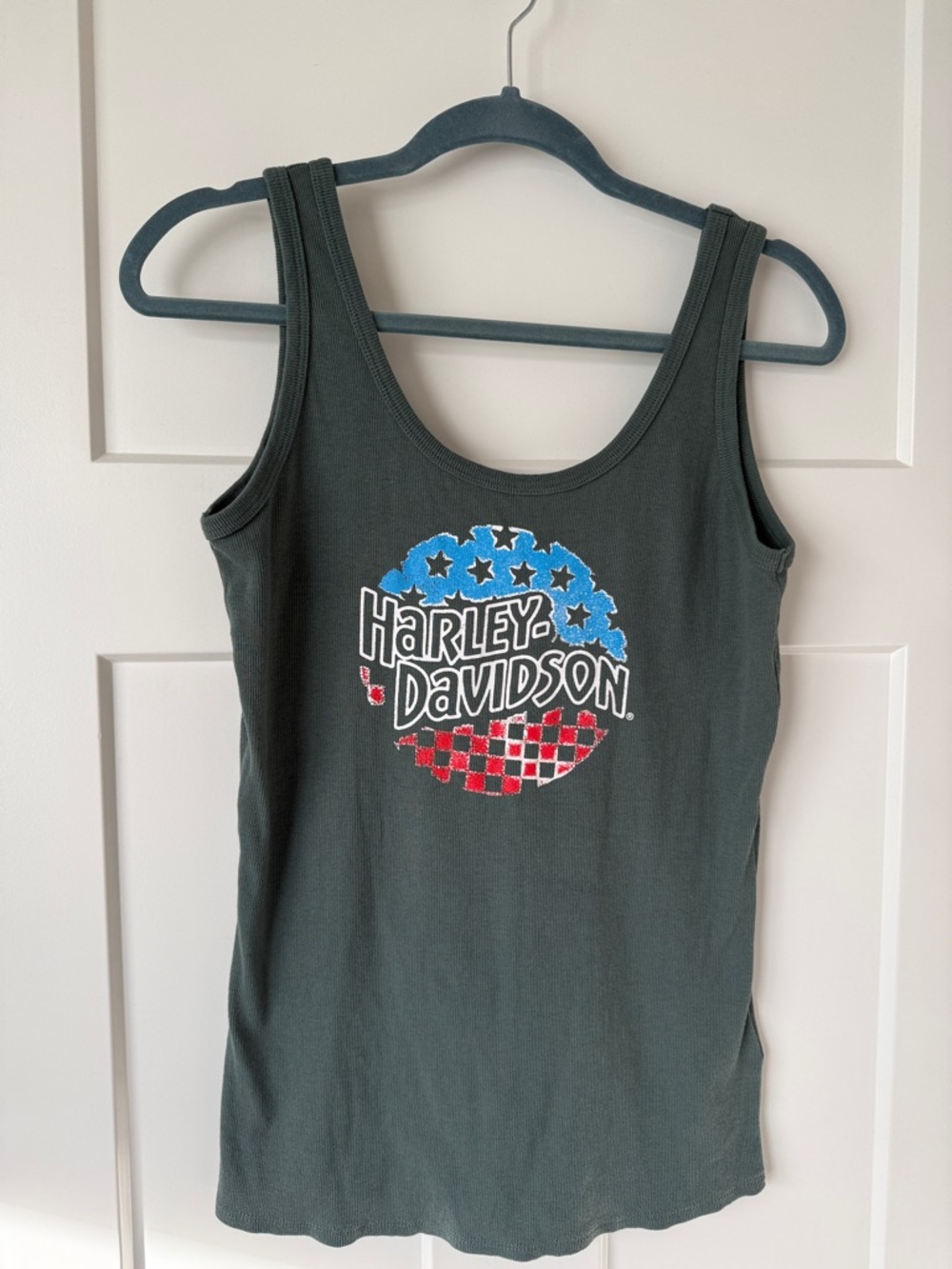Harley-Davidson Green Tank with Red & Blue Graphic